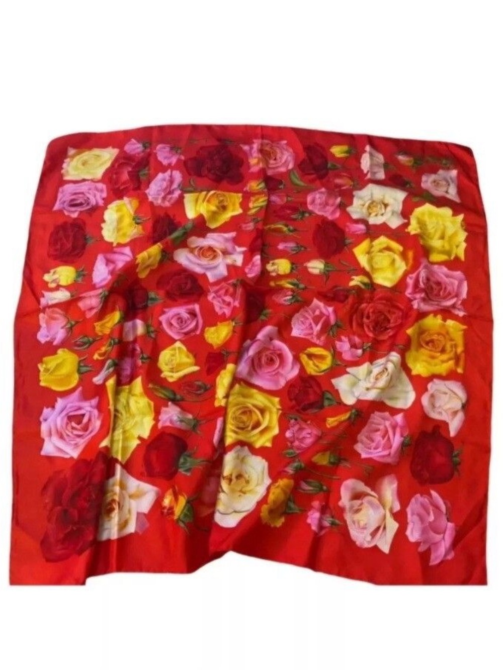 Vintage Gucci Roses Red, Pink, Yellow Silk Scarf
